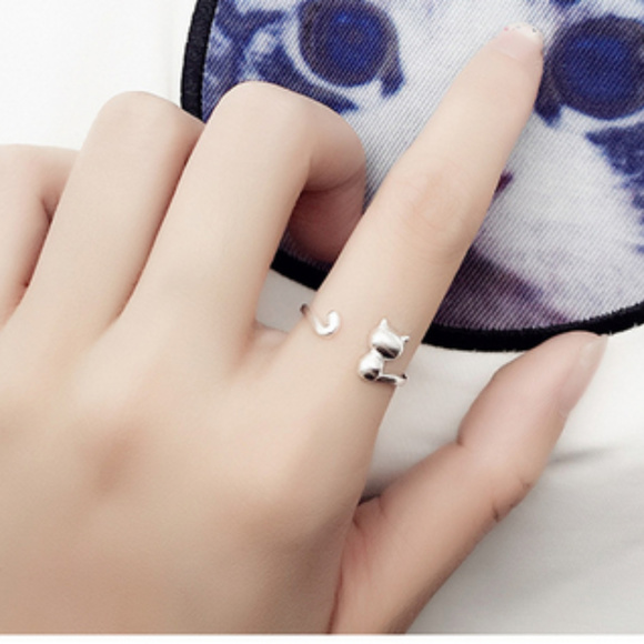 🍒 SILVER CAT 🐱 Tail Open Ring 💍 - Picture 3 of 5